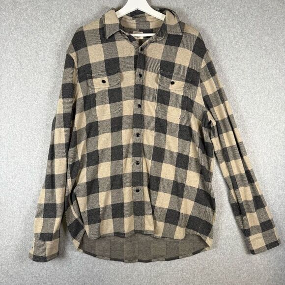 Faherty Mens Legend Sweater Shirt Size XL Tan Charcoal Buffalo plaid gorpcore ou - Picture 1 of 8